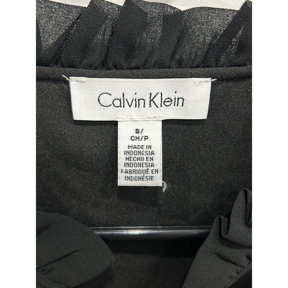 Calvin Klein Womens Black Ruffled Cold Shoulder Blouse With Tie Neck Size Small - Picture 6 of 11